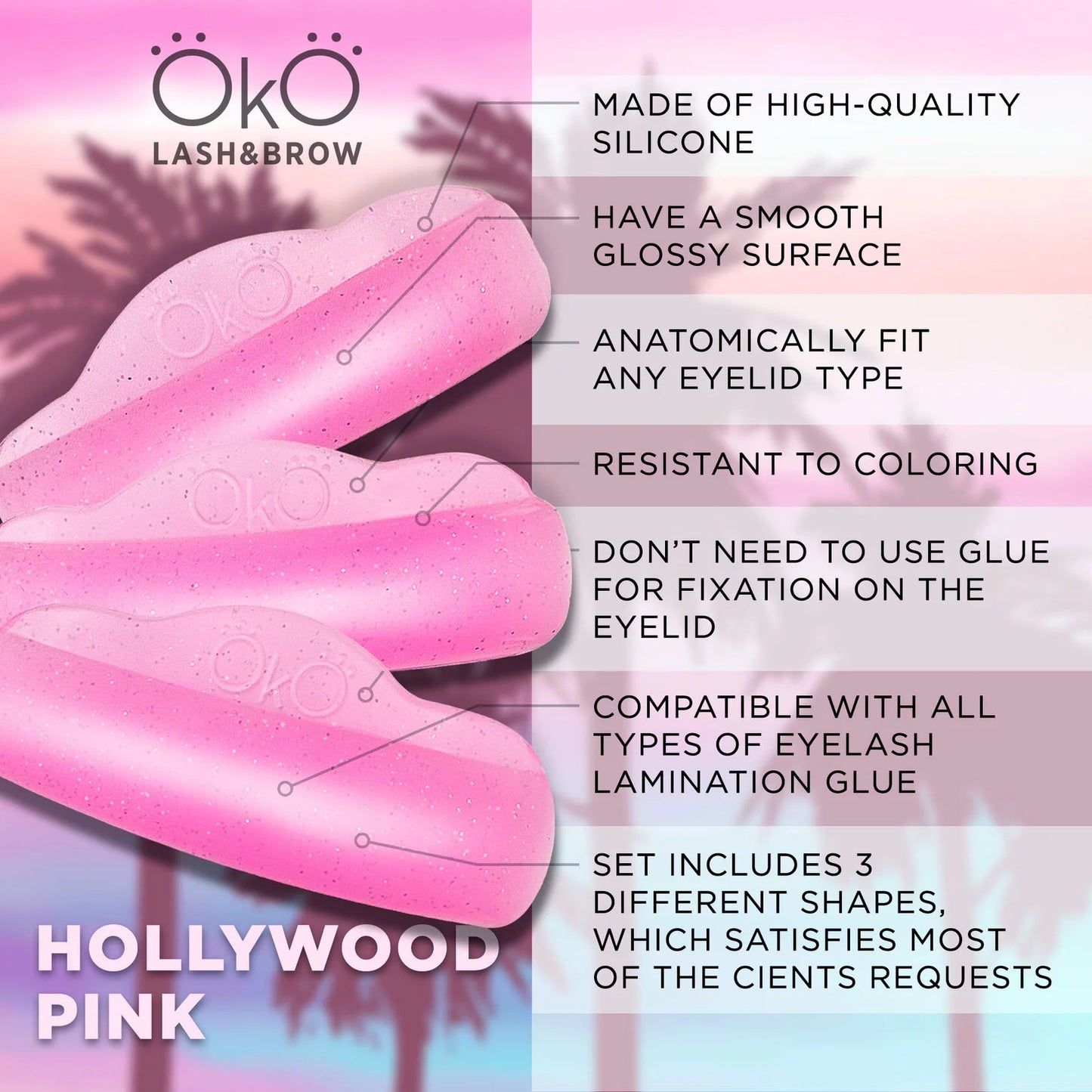 Lash Lifting Pads OKO Hollywood Pink, 3 Paare